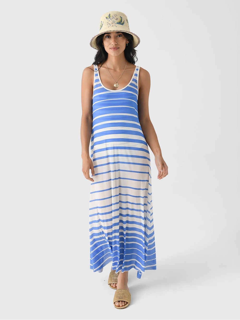 NWT Solid & Striped Striped Maxi Swim Cover Up Dress XS Blue and White Striped